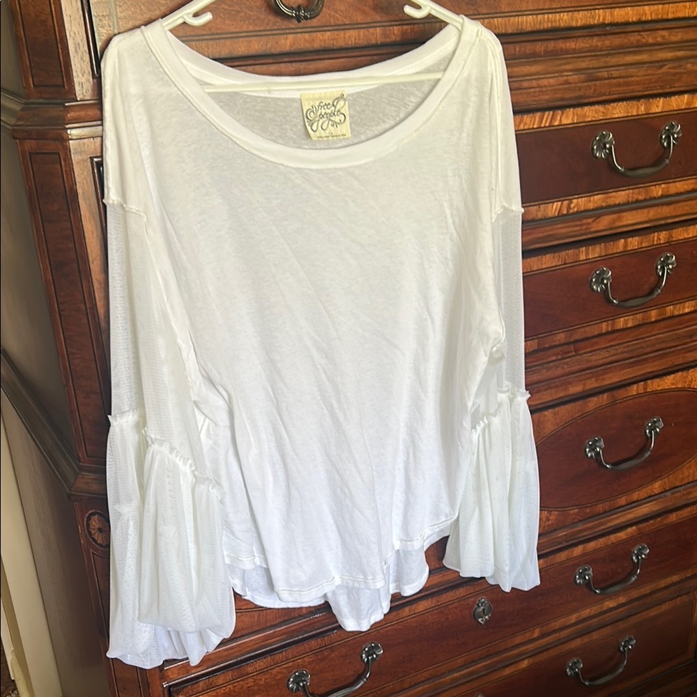 NWOT Free People White Ruffled Bell Sleeve T-Shirt
